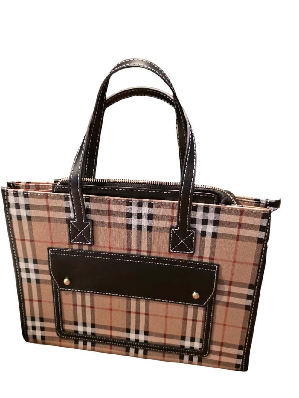 Classic Plaid Tote Bag in Beige and Black Burberry - Picture 4 of 4